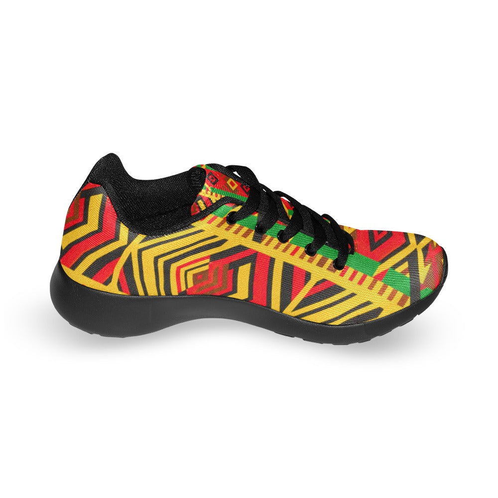 Tribal Geometric Print Sneakers — Red, Gold & Green