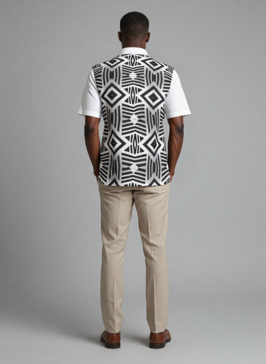 Bogolan Print Men's Polo Collar Jersey