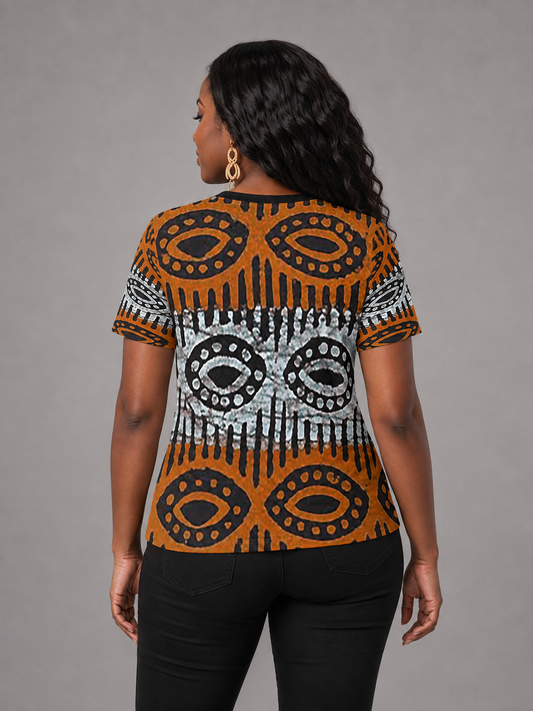Women's Tribal Eye Motif Print Relaxed Fit T-Shirt