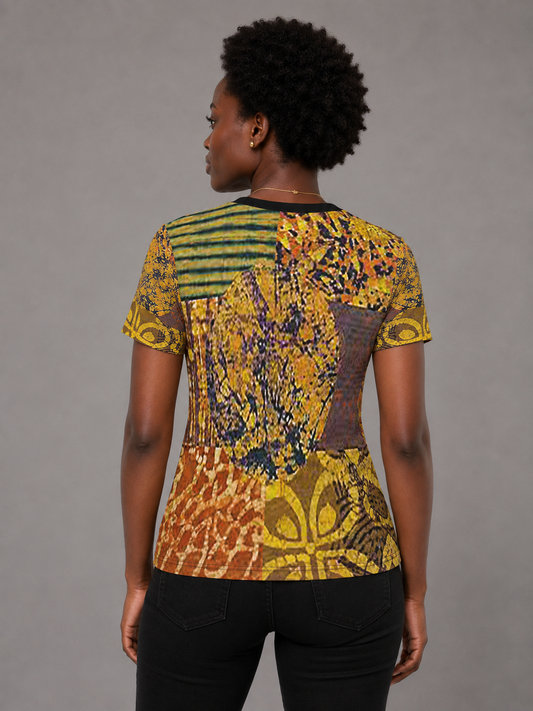 Women's Multicolor Patchwork Print Relaxed Fit T-Shirt
