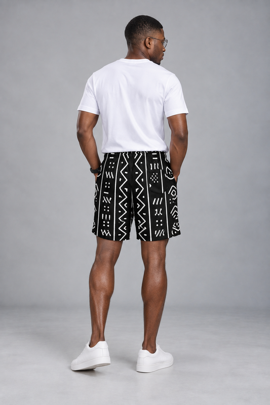 Men's Bogolan Mudcloth Print Cotton Casual Shorts