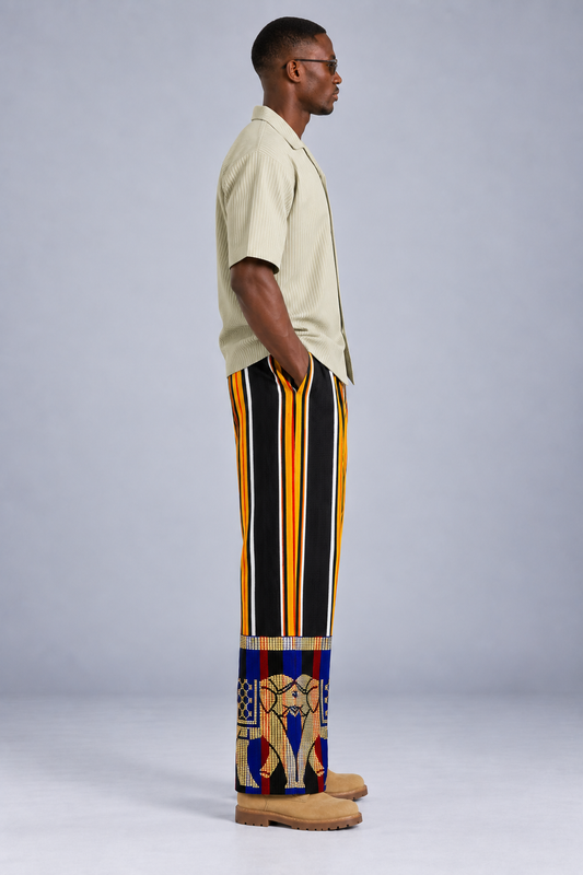 Tribal Striped Wide Leg Pants with Elephant Motif Cuff — Men’s