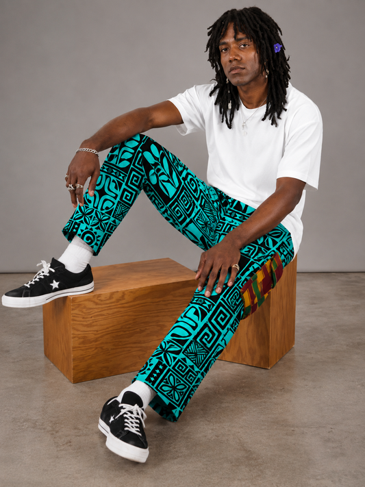 Men's Turquoise Tribal Print Cargo Pants