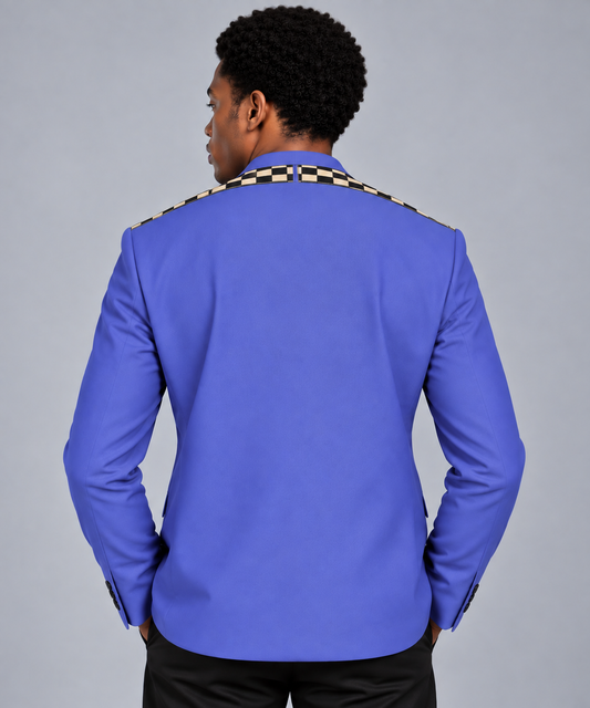 Men's Kente-Inspired Patchwork Combination Flat Lapel Collar Blazer