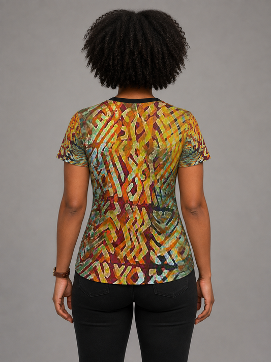 Women's Multicolor Abstract Weave Relaxed Fit T-Shirt