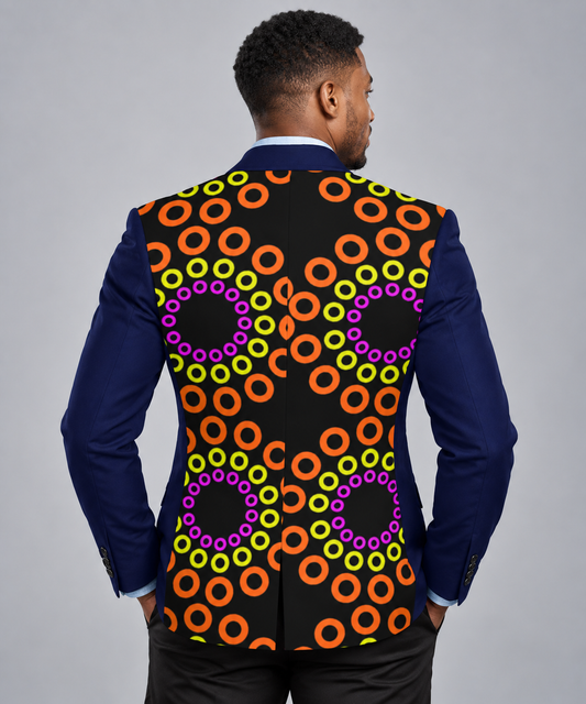 Ankara Ascent Two-Button Suit — Geometric Print, Contrast Sleeve
