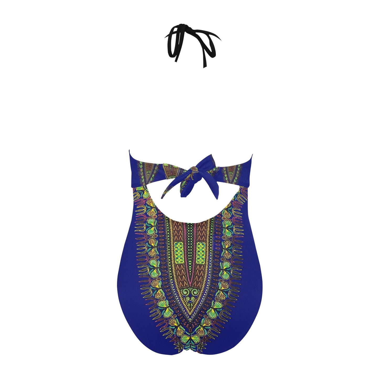 Dashiki Print Hollow-Out One-Piece Swimsuit — Royal Blue