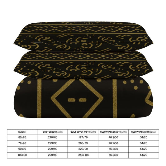 3-Piece Bedding Set — Bogolan Gold Symbol Print — Dual-Sided Printing — 105gsm Brushed Fabric