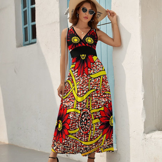 V Neck Sleeveless Ankara Dress