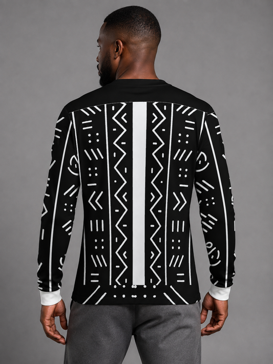 Mudcloth Print Long Sleeve Notch Neck Top — Men's Ice Silk