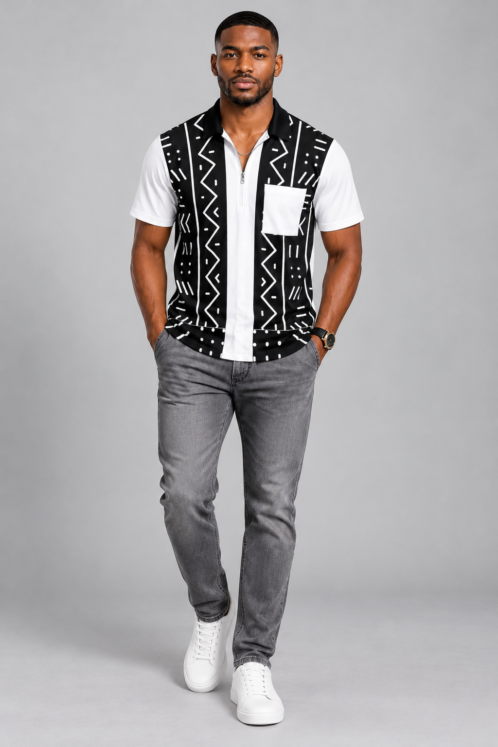 Men's Bogolan Quarter Zip Shirt