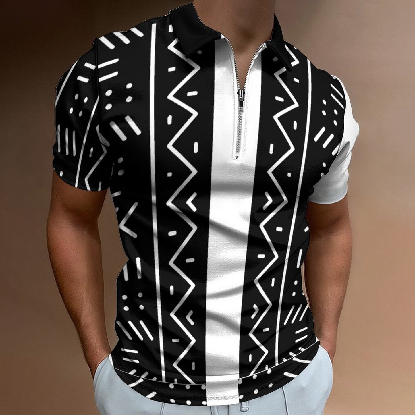DTG 190gsm Cotton Zip Short Sleeve POLO Shirt for Men(All-Over Printing)