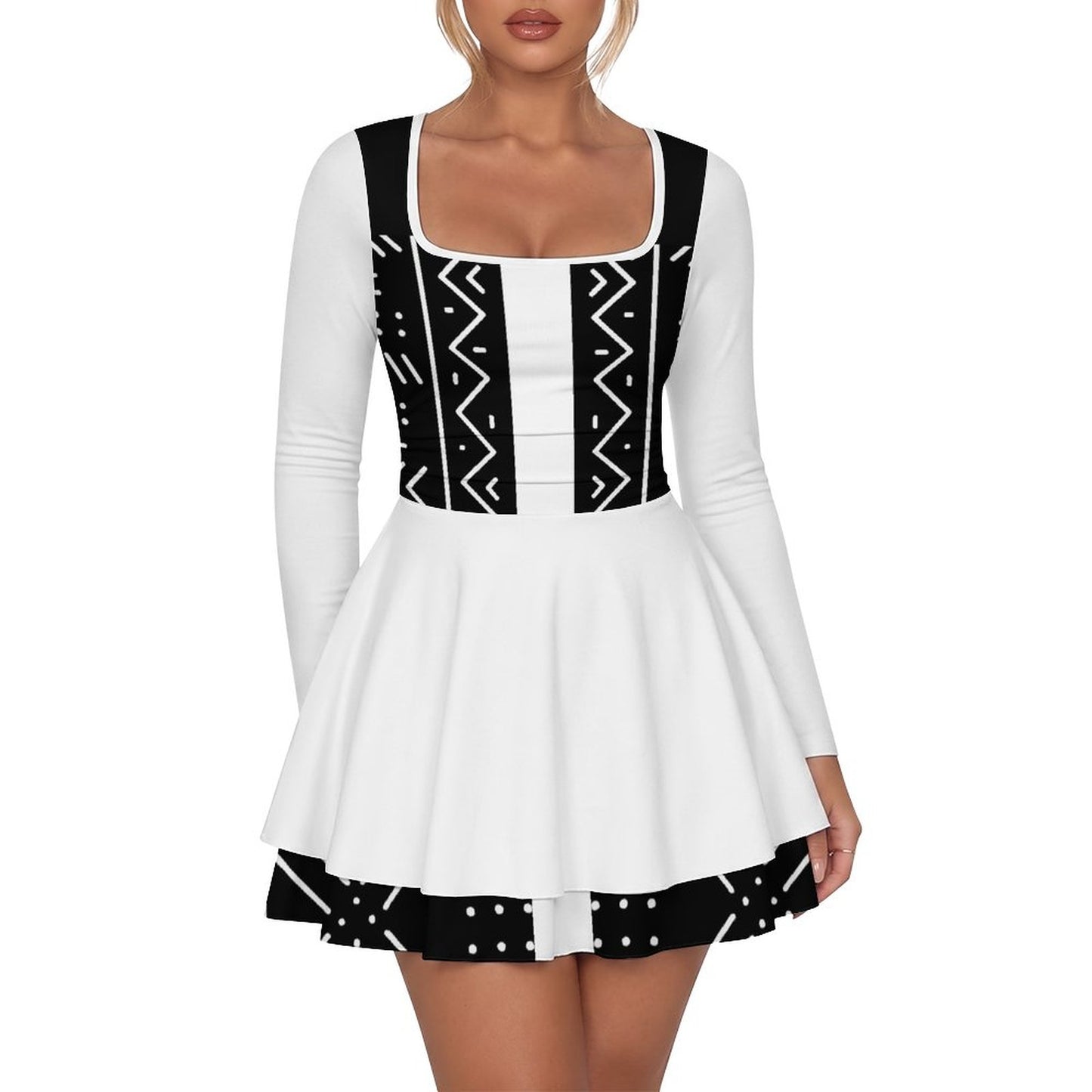 200gsm Women’s Square Neckline Ruffle Dress(All-Over Printing)
