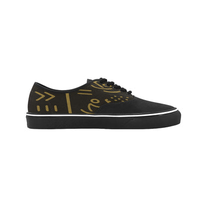 Mudcloth Print Women’s Classic Canvas Low-Top Shoes — Black & Gold