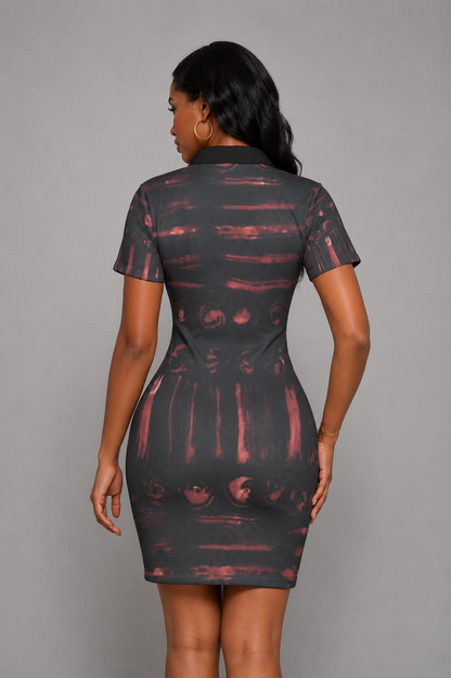 Women's Abstract Print Polo Dress — Soft Stretch Fabric