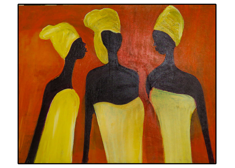 Three Women in Gold — African Silhouette Wall Art Framed Canvas