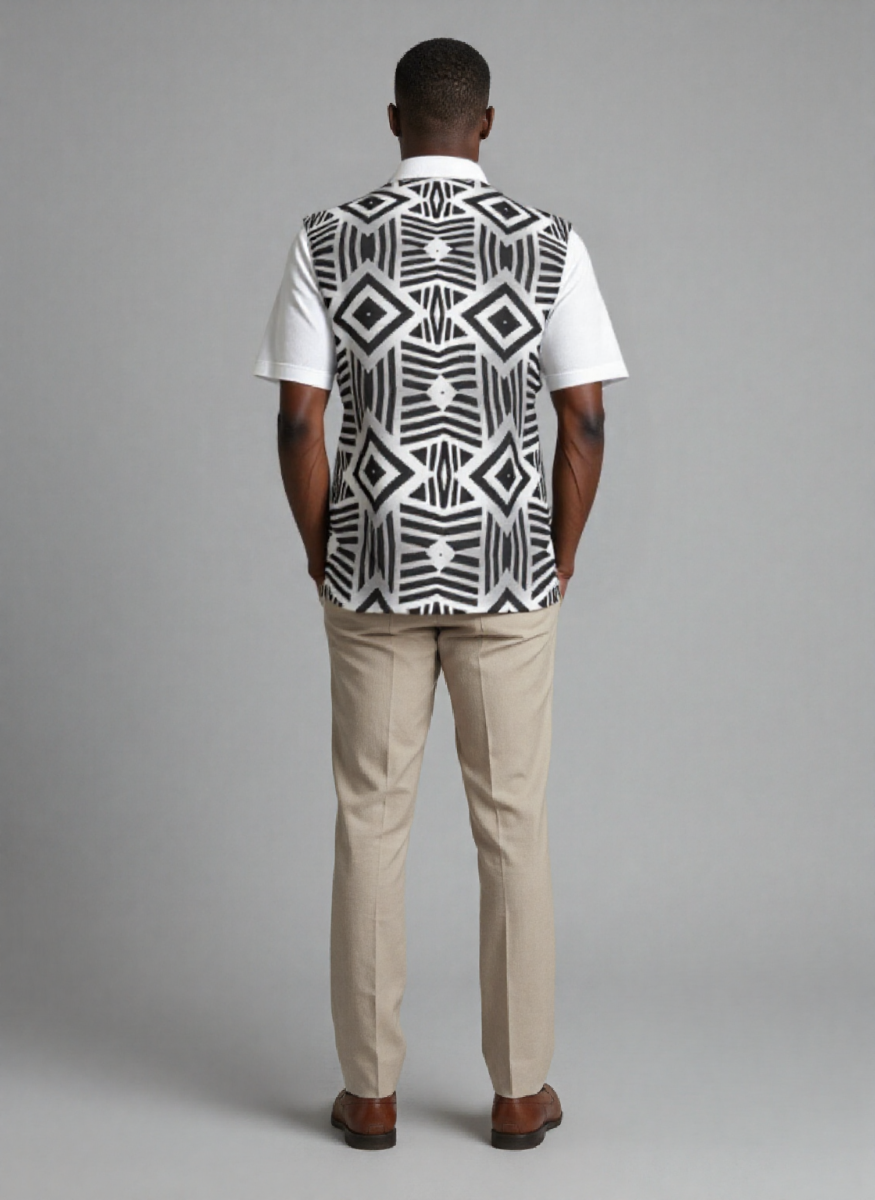 Bogolan Print Men's Polo Collar Jersey
