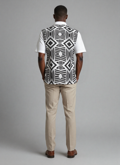Bogolan Print Men's Polo Collar Jersey