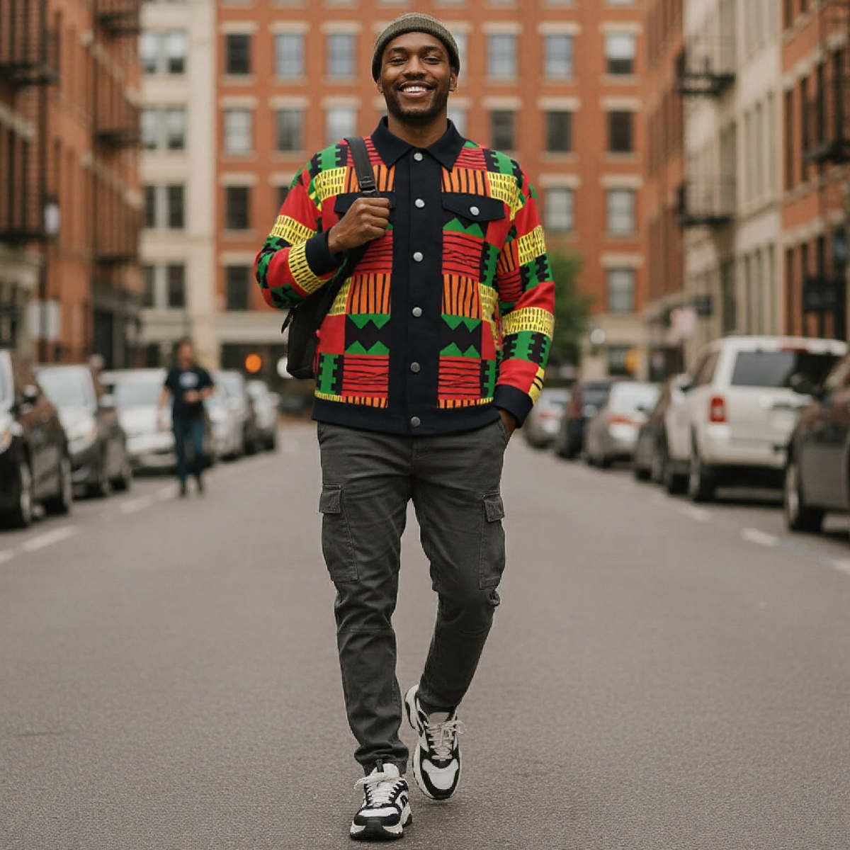 Colorful Kente Heritage Cotton Jacket for Men – African Print Button-Up Lapel Jacket