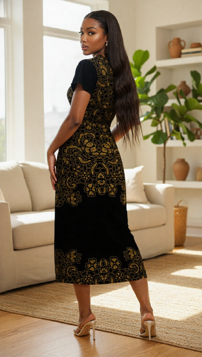 All-over Print Women's V-Neck Flutter Sleeve Midi Dress