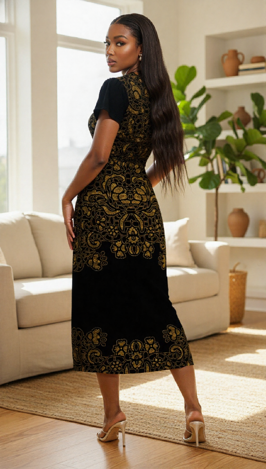 All-over Print Women's V-Neck Flutter Sleeve Midi Dress