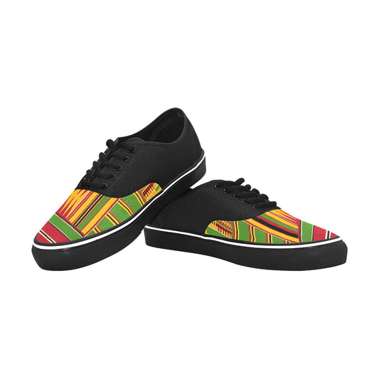 Kente-Inspired Print Classic Low-Top Canvas Sneakers — Black & Multicolor
