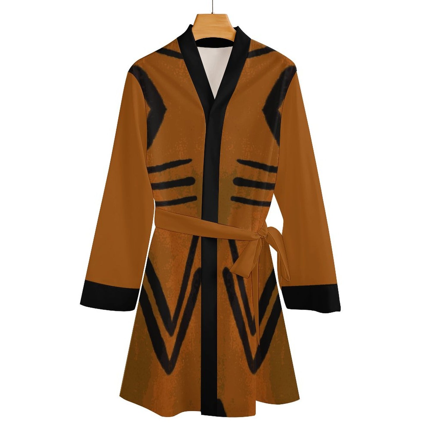 Bogolan Ascent Kimono Robe | Terracotta & Black Long Sleeve Belted Nightdress