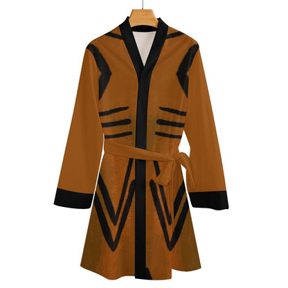 Bogolan Ascent Kimono Robe | Terracotta & Black Long Sleeve Belted Nightdress