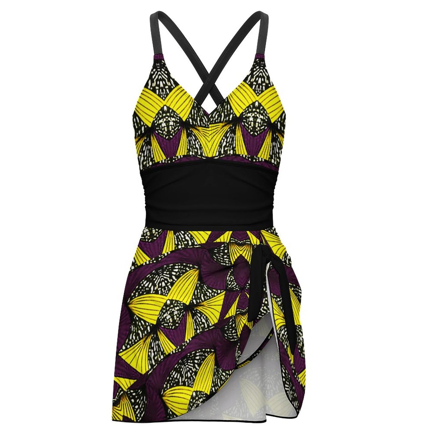 Ankara Strap One-Piece Skirted Swimsuit