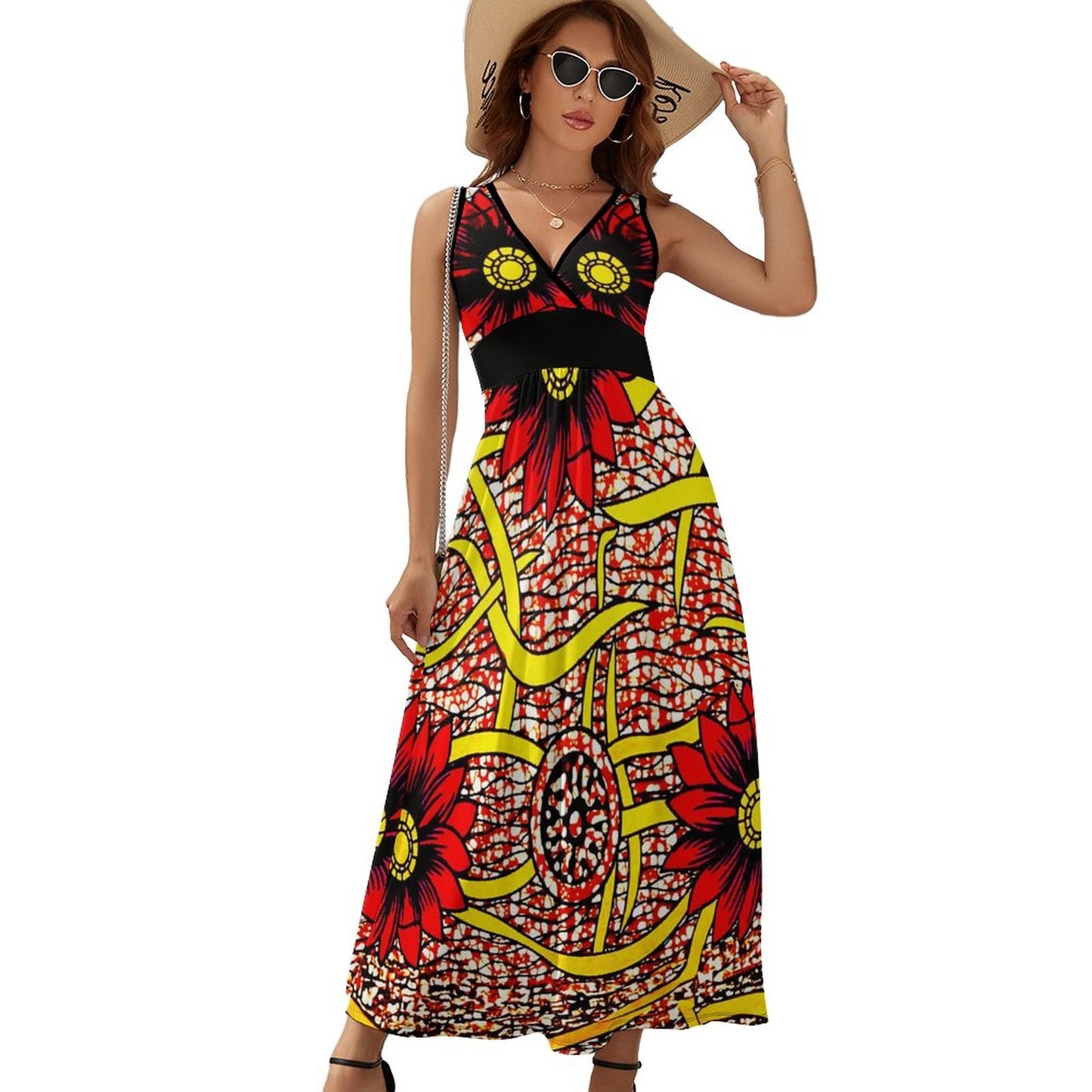 V Neck Sleeveless Ankara Dress