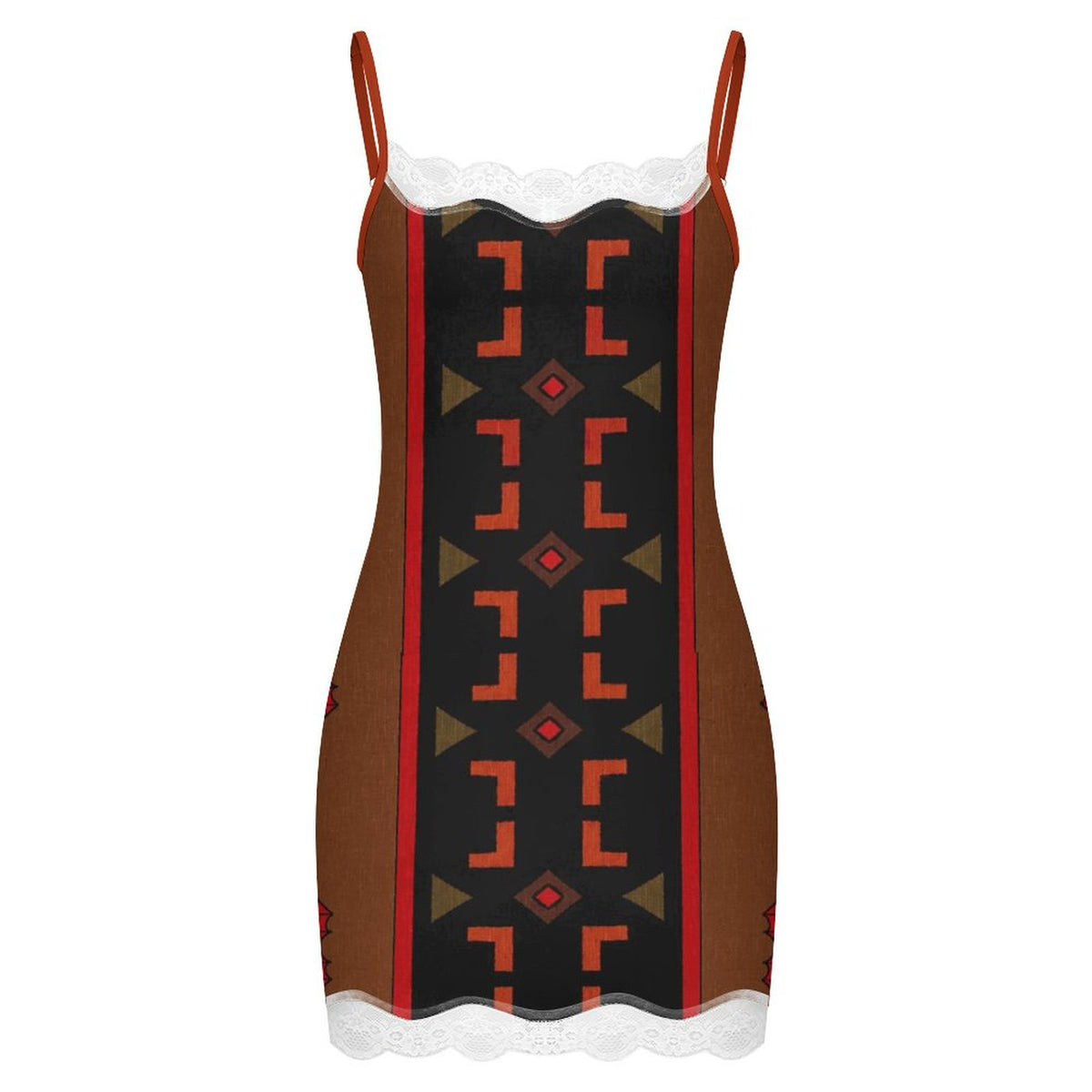 130gsm Sexy Lace Trim Spaghetti Strap Dress(All-Over Printing)