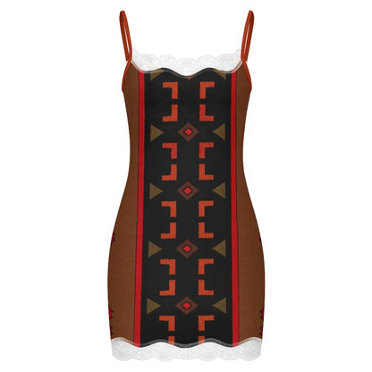 130gsm Sexy Lace Trim Spaghetti Strap Dress(All-Over Printing)