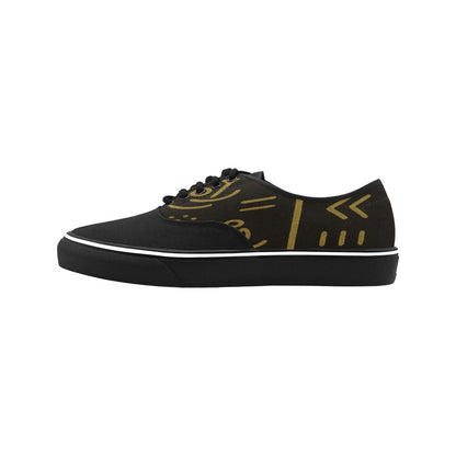 Mudcloth Print Women’s Classic Canvas Low-Top Shoes — Black & Gold