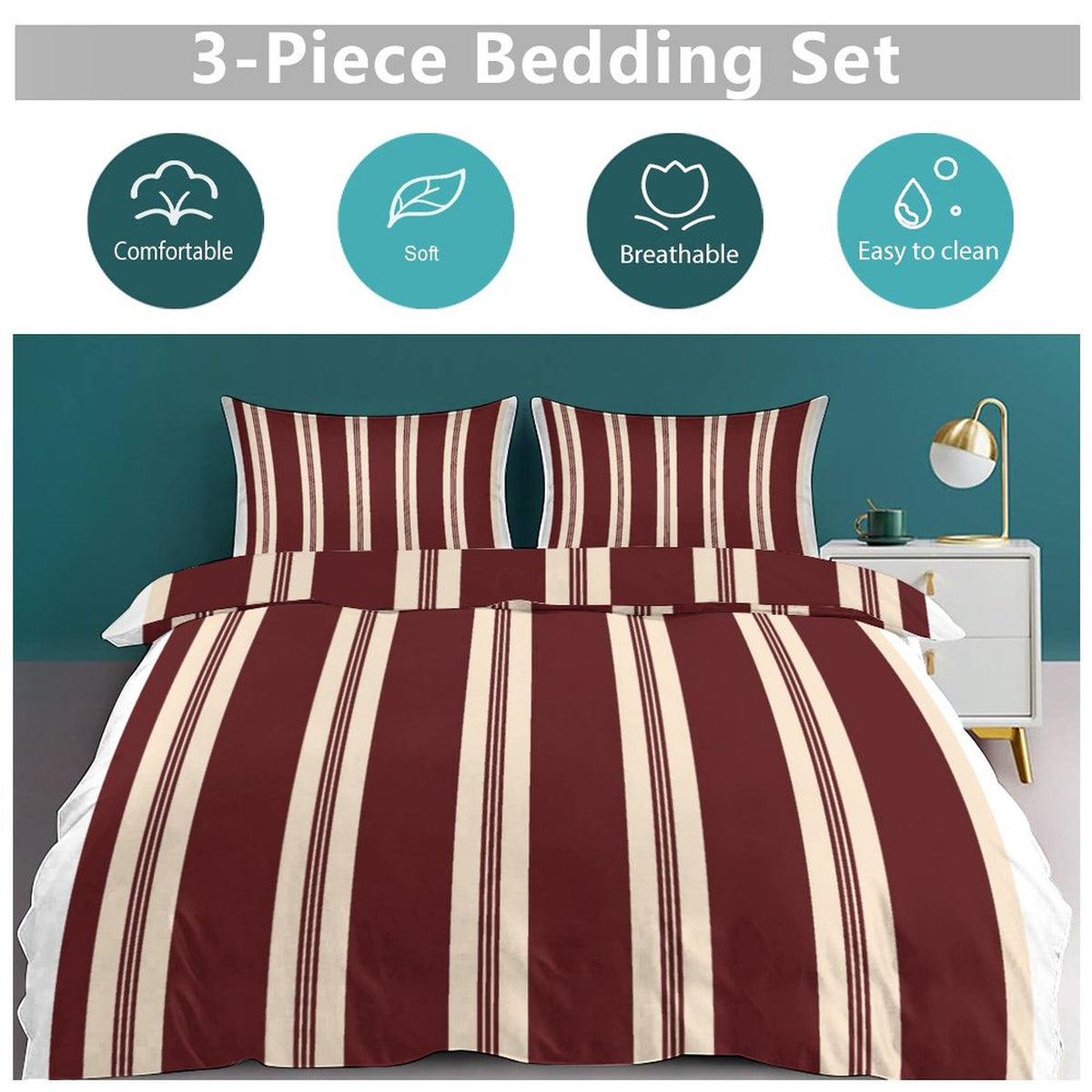 3-Piece Bedding Set-102"x90"/ 259x229cm (Dual-sided Printing)
