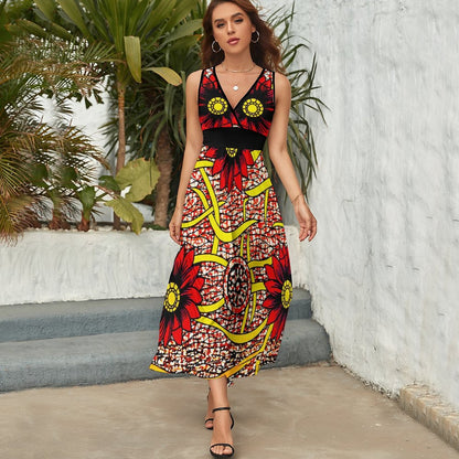 V Neck Sleeveless Ankara Dress