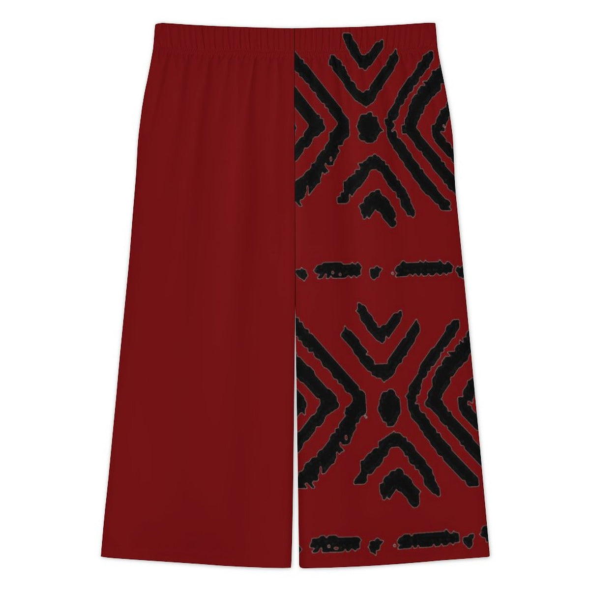 Mudcloth Print V-Neck Top & Wide Leg Pants Set — Red & Black