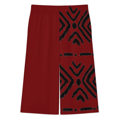 Mudcloth Print V-Neck Top & Wide Leg Pants Set — Red & Black