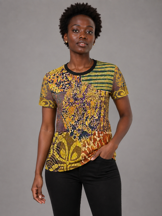 Women's Multicolor Patchwork Print Relaxed Fit T-Shirt