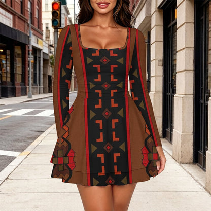 200gsm Women’s Square Neckline Ruffle Dress(All-Over Printing)