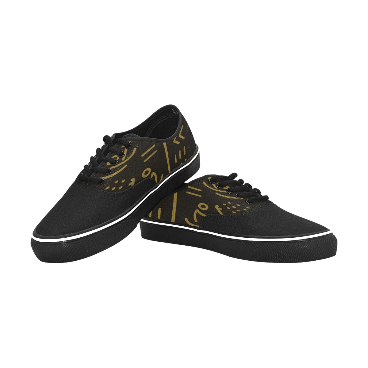Mudcloth Print Women’s Classic Canvas Low-Top Shoes — Black & Gold