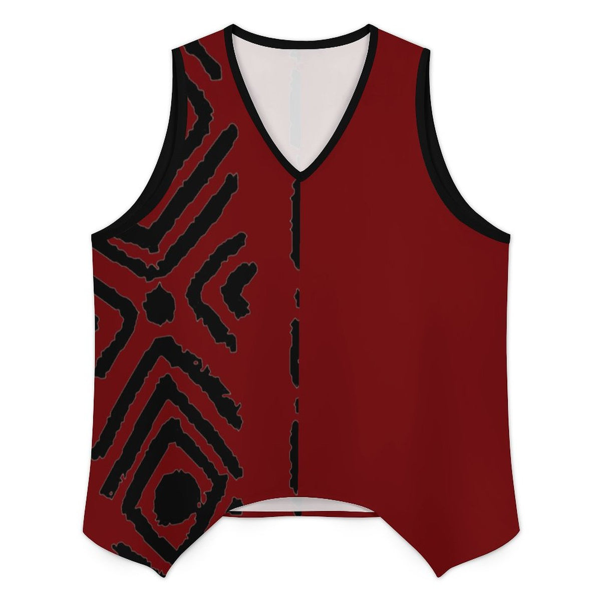 Mudcloth Print V-Neck Top & Wide Leg Pants Set — Red & Black