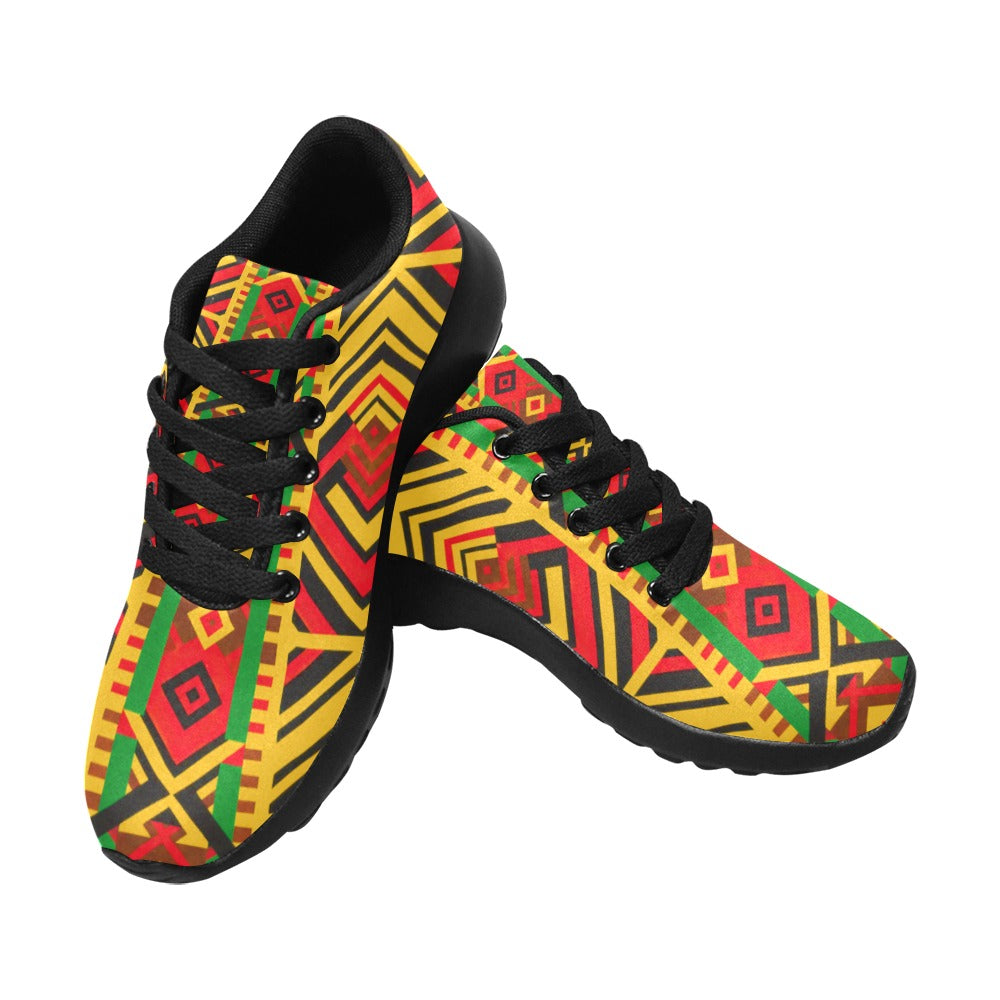 Tribal Geometric Print Sneakers — Red, Gold & Green