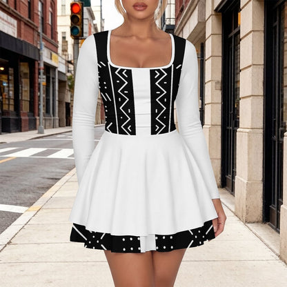 200gsm Women’s Square Neckline Ruffle Dress(All-Over Printing)