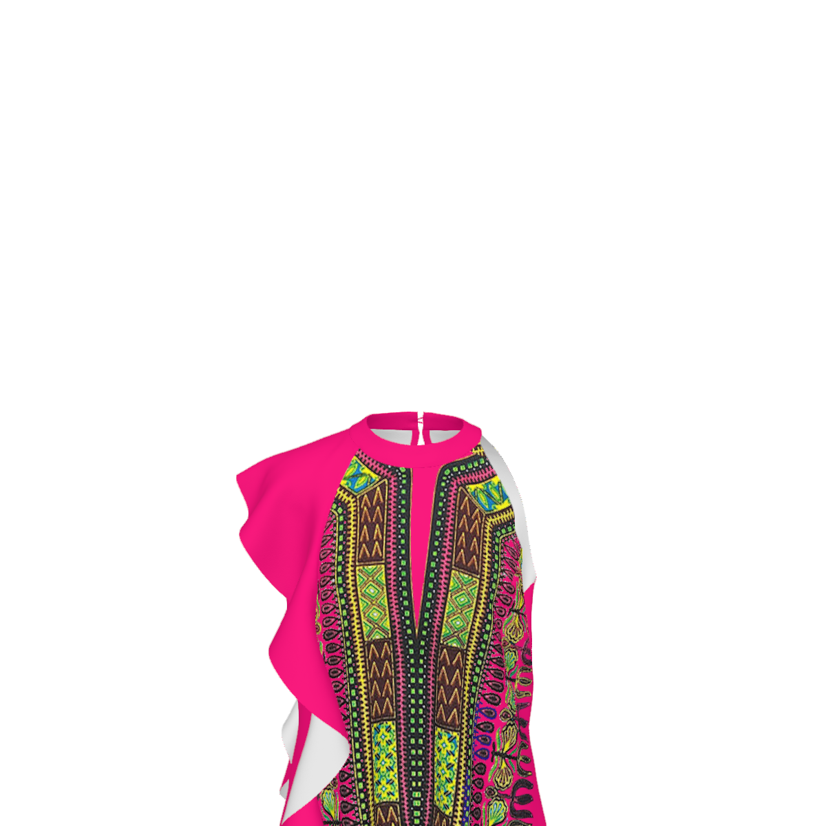 Dashiki Panel Cascading Ruffle Maxi Dress — Basilioafrik