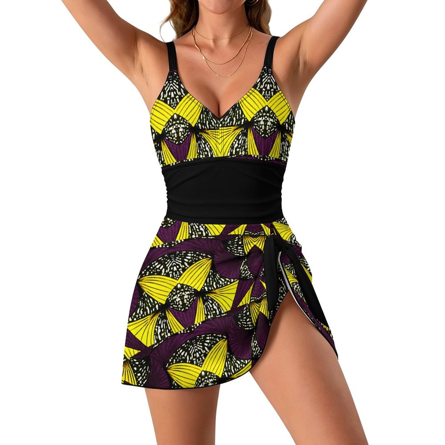 Ankara Strap One-Piece Skirted Swimsuit
