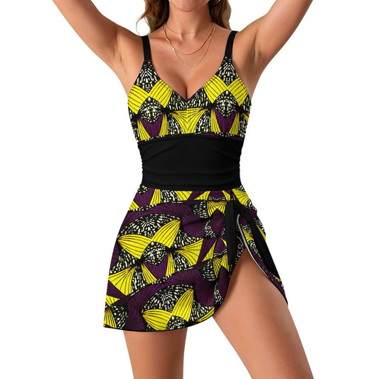 Ankara Strap One-Piece Skirted Swimsuit