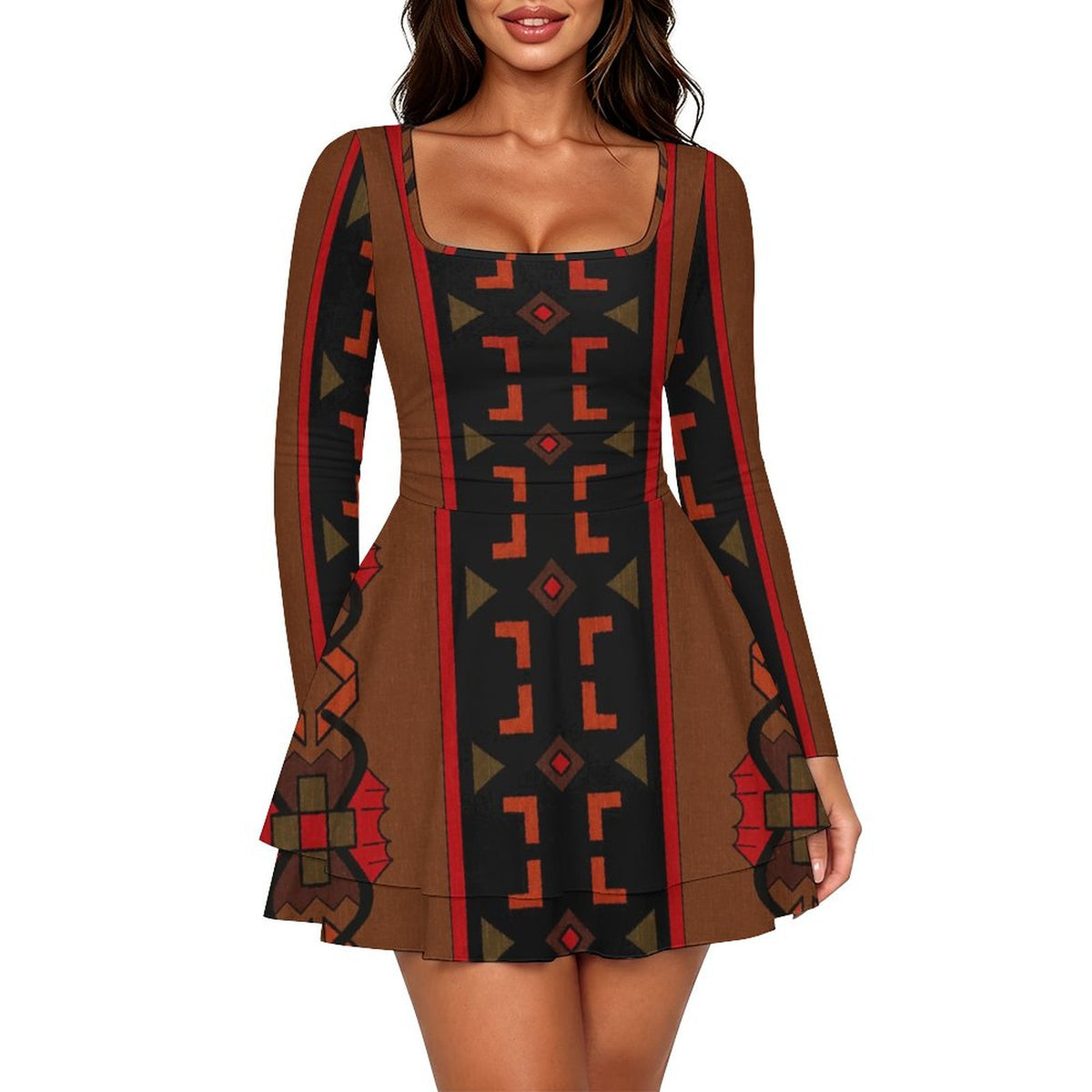 200gsm Women’s Square Neckline Ruffle Dress(All-Over Printing)