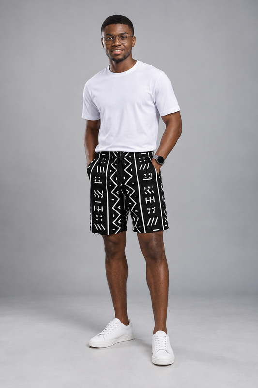 Men's Bogolan Mudcloth Print Cotton Casual Shorts