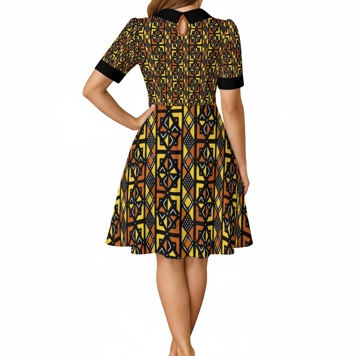 Kente Print Women's A-Line Dress With Peter Pan Neck