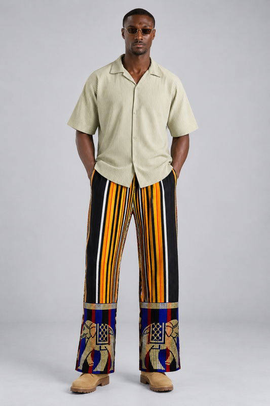 Tribal Striped Wide Leg Pants with Elephant Motif Cuff — Men’s